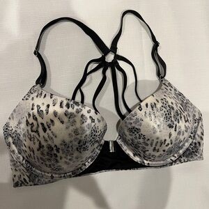 Victoria's Secret Black Grey Animal Print Bra Very Sexy Push Up Front Closure